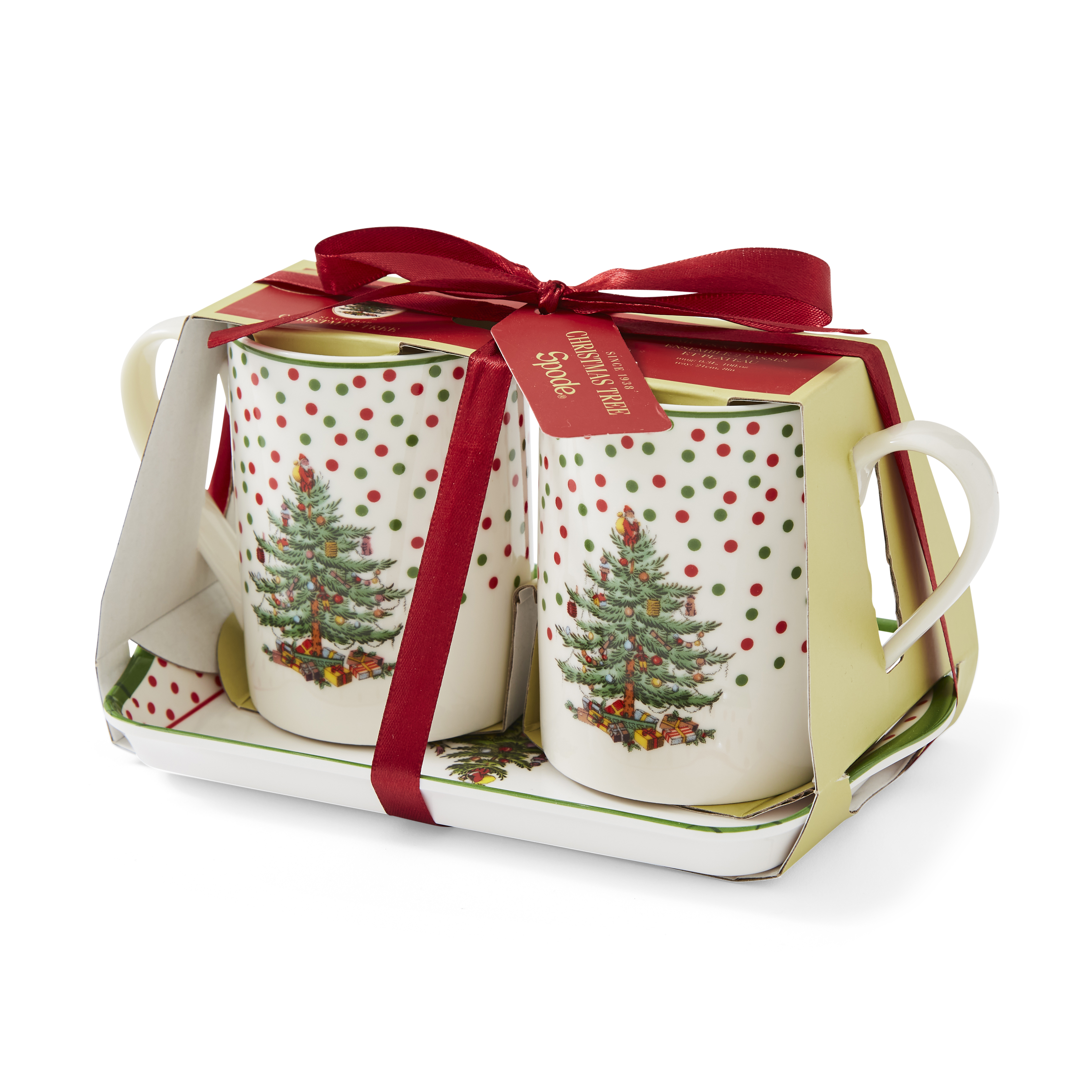 Christmas Tree Polka Dot Set of 2 Mugs and Tray image number null